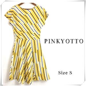 PINKYOTTO Regimental Stripe Cap Sleeves Flare Mini Dress in Yellow Size S New
